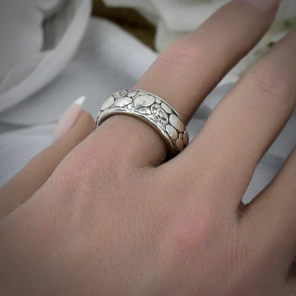 Authentic John Hardy 18K Yellow Gold & Sterling Silver 925 Diamond Ring Size 7